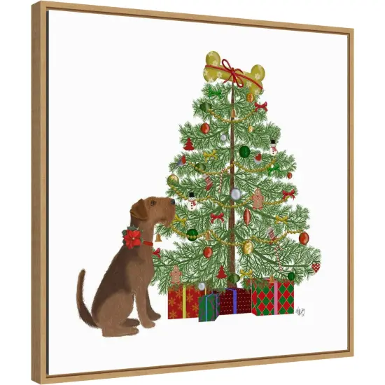 Christmas Dogs Bone Tree by Fab Funky 22-in. W x 22-in. H. Canvas Wall Art Print Framed in Natural {1}