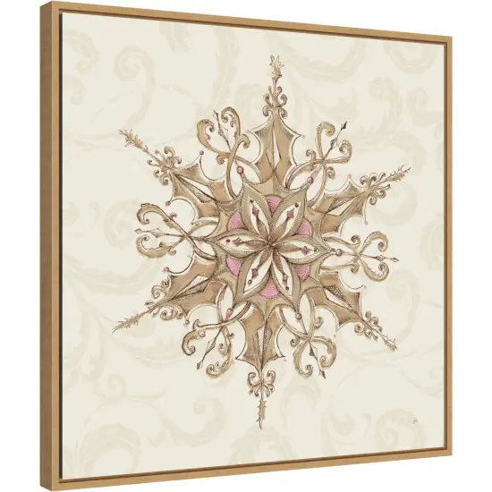 Elegant Season Snowflake I Pink by Daphne Brissonnet 22-in. W x 22-in. H. Canvas Wall Art Print Framed in Natural {1}