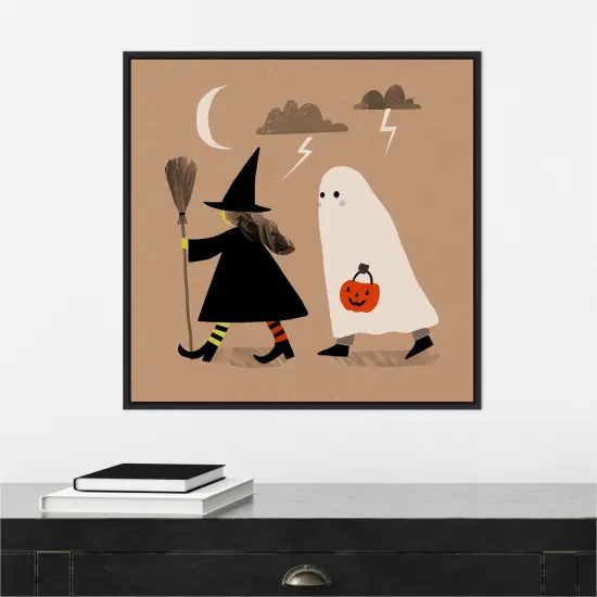 Halloween Witch Ghost Graphic III by Victoria Barnes 22-in. W x 22-in. H. Canvas Wall Art Print Framed in Black {4}