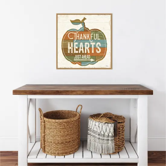 Harvest Signs I by Pela Studio 22-in. W x 22-in. H. Canvas Wall Art Print Framed in Natural {5}