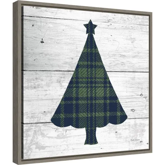 Nordic Holiday XVI Plaid Navy Green (Christmas Tree) by Beth Grove 16-in. W x 16-in. H. Canvas Wall Art Print Framed in Grey {1}