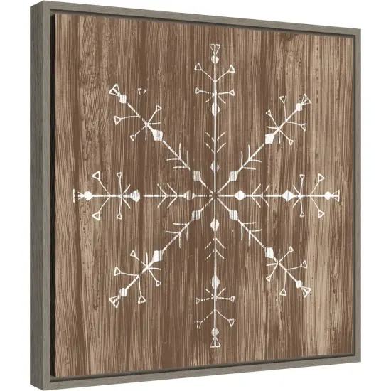 Barnwood Wonderland V (Snowflake) by June Erica Vess 16-in. W x 16-in. H. Canvas Wall Art Print Framed in Grey {1}