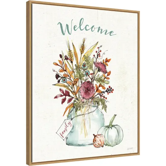Festive Foliage III Welcome by Anne Tavoletti 23-in. W x 28-in. H. Canvas Wall Art Print Framed in Natural {1}