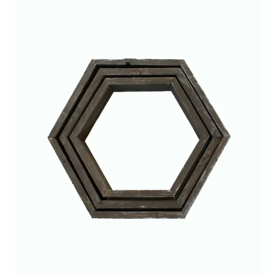 Rustic Farmhouse Floating Reclaimed Wood Hexagon Shelves (Set of 3) Brown {1}