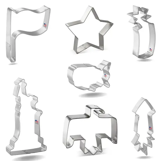 CookieCutter.com 7 Piece Patriotic Cookie Cutter Set Statue of Liberty, USA Map, Thunderbird, Flag, Star, Firework, Fire Cracker, USA {4}