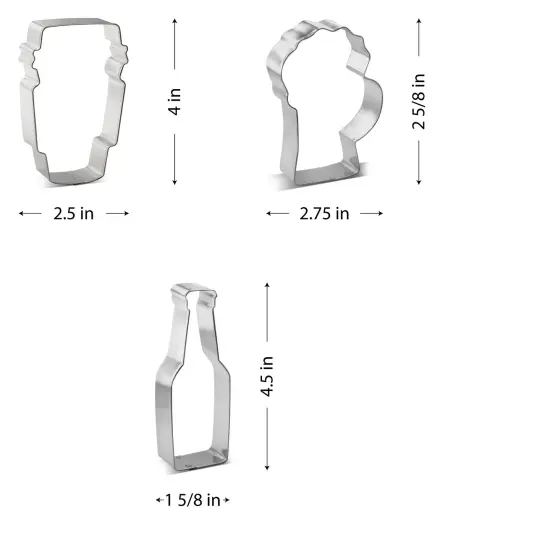 CookieCutter.com 3 Piece Drinks Cookie Cutter Set Beer Mug, Latte Cup, Bottle, USA {2}