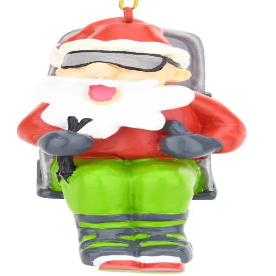 Skiing Santa on a Chairlift Christmas Ornament {2}