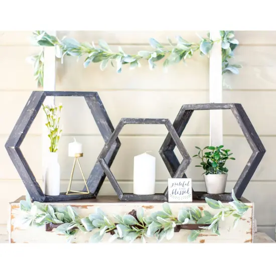 Rustic Farmhouse Floating Reclaimed Wood Hexagon Shelves (Set of 3) Black {4}