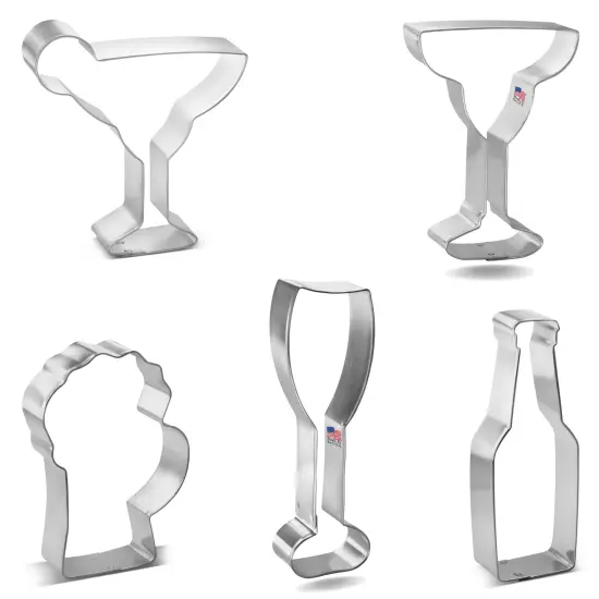CookieCutter.com 5 Piece Drinks Cookie Cutter Set Margarita Glass with Lime, Bottle, Beer Mug, Champagne Glass, Margarita Glass, USA {4}