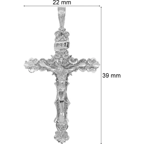 14K White Gold INRI Crucifix Charm Religious Jewelry {2}