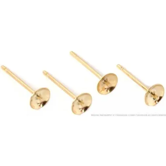 4 14K Yellow Gold Pearl Cup Earrings Settings Finding {1}