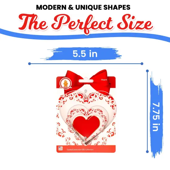 CookieCutter.com Heart Cookie Cutter Set 3 Piece, Hang Tag Cookie Recipe Card, Large, Medium, Small, Tin Plate Steel, USA {3}