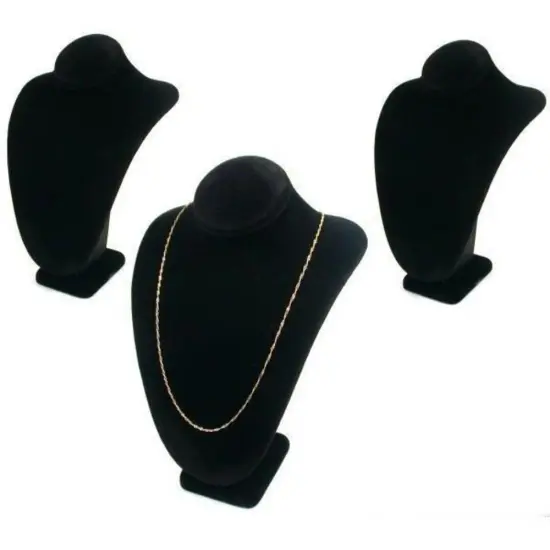3 Black Velvet Necklace Pendant Busts Jewelry Displays Chain Showcases {1}