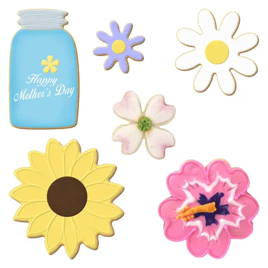 CookieCutter.com Mothers Day Flowers 6 Piece Cookie Cutters Set, Sunflower, Mason Jar, Hibiscus, Daisy, Tin Plate Steel, USA {2}