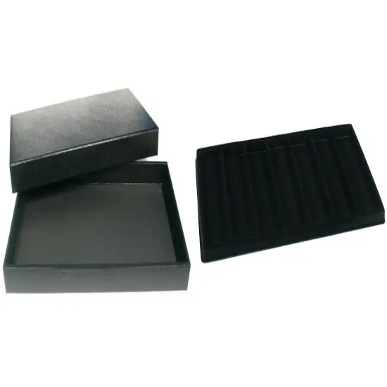 Black Jewelry Display Case (Removable Magnetic Lid) w/ Black 7-slot Plastic Tray {1}