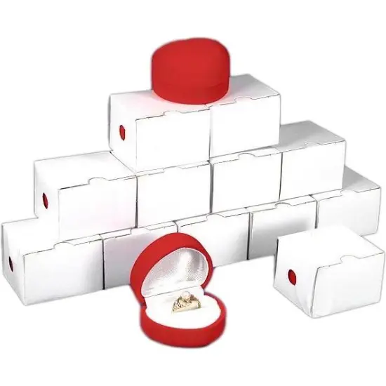 12 Red Flocked Ring Heart Gift Boxes Jewelry Displays {1}