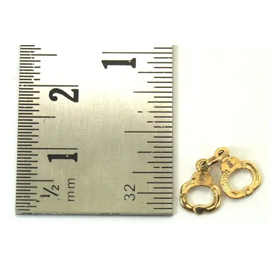 14k Yellow Gold HandcuffsCharm with 18" Gold Cable Chain & Gift box {4}