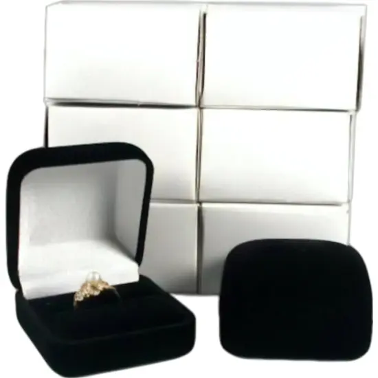 FindingKing 6 Black Flocked Square Ring Gift Boxes Jewelry Displays {1}