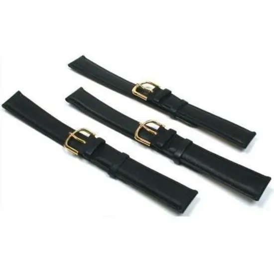 3 Watch Bands Leather Padded Calf Black Part 18mm {1}