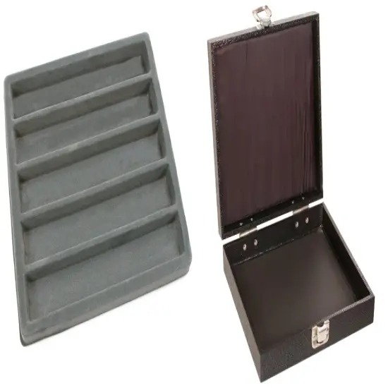 Black Square Jewelry Case (Single Metal Latch) w/ Gray 5-slot Plastic Tray {1}