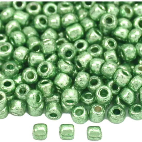 25 Grams Metallic Lt Green Opaque Glass Seed Beads 12/0 {1}