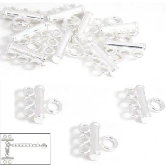 12 Sterling Silver 3 Strand Bead Connectors 8.5 x 8mm {1}