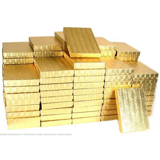 100 Gold Cotton Boxes Necklace Omega Chain Jewelry Gift Displays 7 1/8" {1}