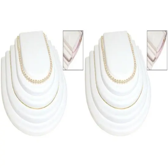 Pack of 2 White Faux Leather Pearl Necklace Tiered Display Showcases Countertops {1}