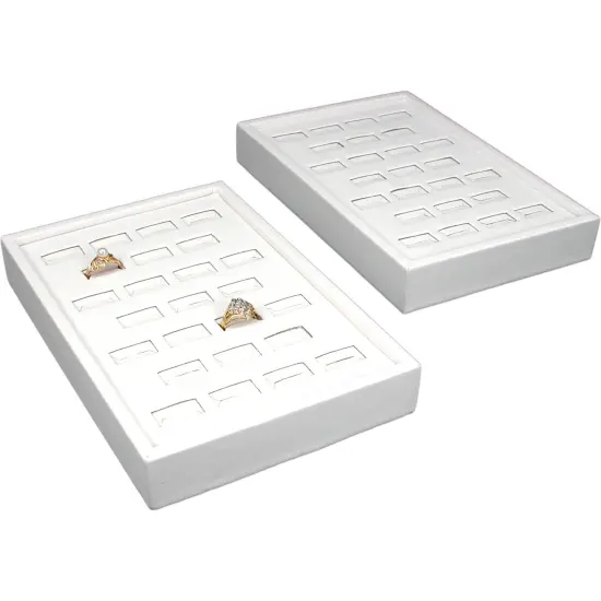 2 White Leather 25 Slot Ring Display Trays Jewelry Case {1}