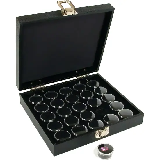 25 Gem Jars Black Display Tray Gemstone Travel Case {1}