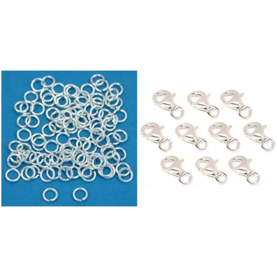 Sterling Silver Open Jump Rings & Lobster Clasps Jewelry Connectors Kit 200 Pcs {1}