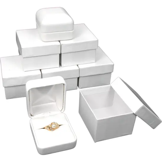 6 White Leather Ring Gift Boxes Jewelry Case Display {1}