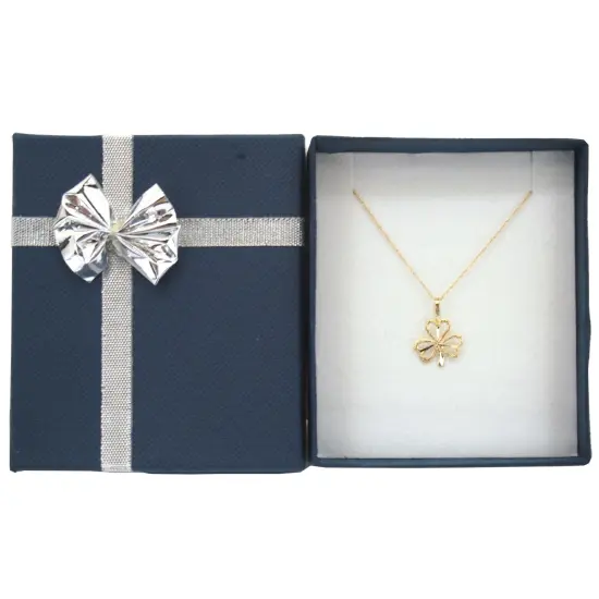 14K Gold 3 Leaf Clover Charm with 18" Gold Cable Chain & Gift Box {1}