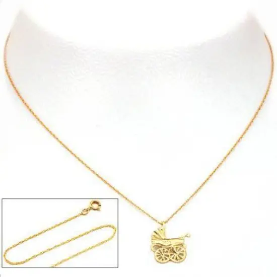 14K Gold Baby Carriage Charm 18" Chain Jewelry {2}