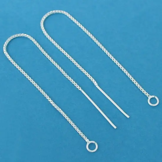 2 St Silver Ear Threads Threaders Box Chain w Loop 4 In {1}