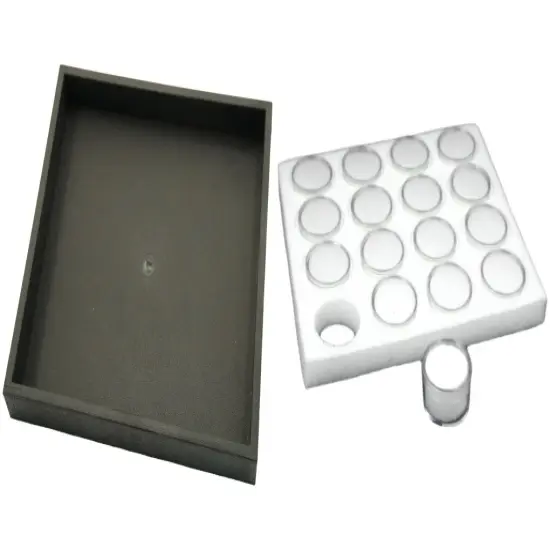 Black Open Square Stackable Jewelry Display Tray w/ White Foam 16 Gem Jar Insert {1}