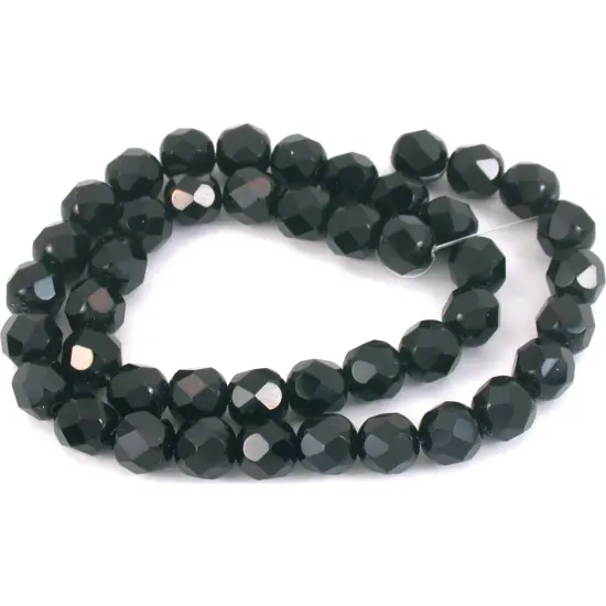 Round Faceted Fire Polished Chinese Crystal Beads Black 8mm 1 Strand {1}
