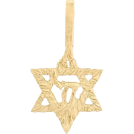 14K Gold Star Of David Chai Charm 18" Chain Jewelry {3}