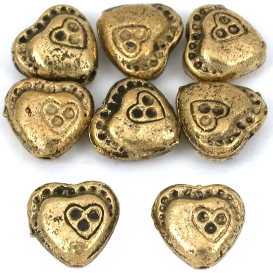 15g Double Heart Beads Antq Gold Plated 10mm Approx 8 {1}