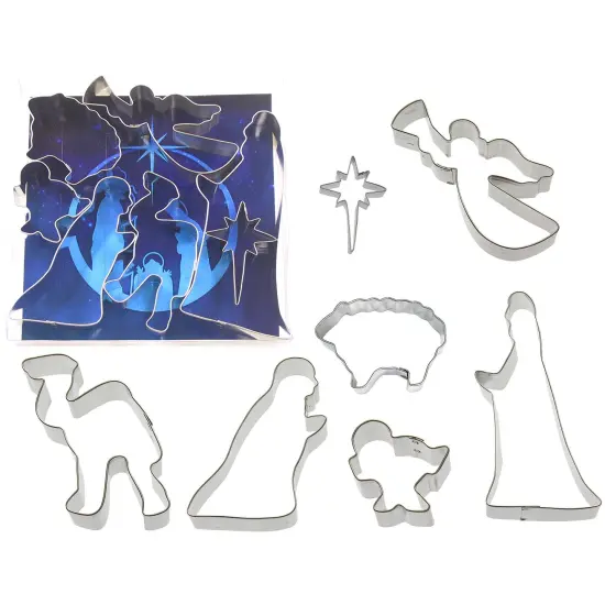 CookieCutter.com Nativity 7 Piece Cookie Cutters Set, Joseph, Mary, Manger, Camel, Star of East, Angel, Tin Plate Steel, USA {1}