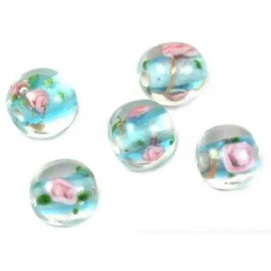 5 Aqua Lampwork Beads Flowers Beading Jewelry 10mm {1}