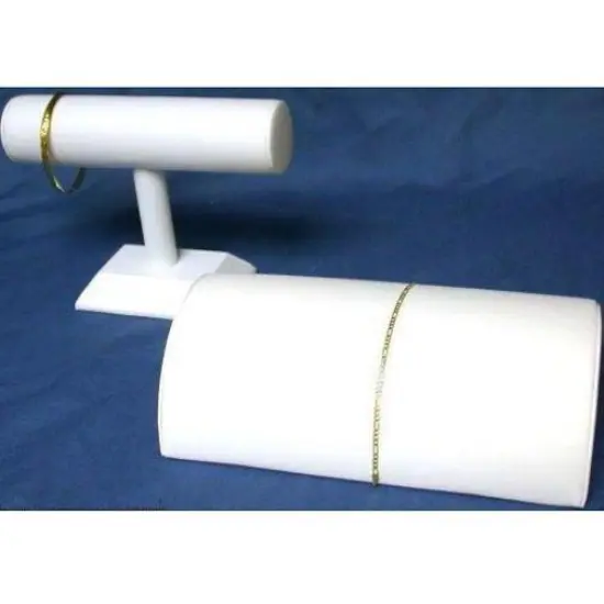 2 White Faux Leather T-Bar Bracelet Half Moon Ramp {1}