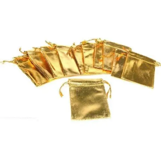 48 Gold Pouches Gift Bag Drawstring Jewelry Bags 2" {2}