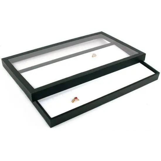 72 Slot White Ring Display & Acrylic Lid Travel Tray {1}