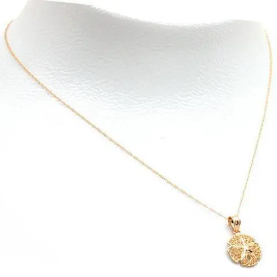 14K Gold Sand Dollar Ocean Charm 18" Chain Jewelry {2}