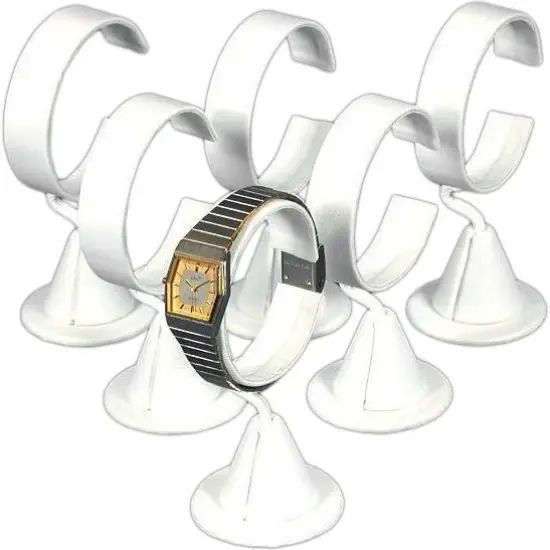 6 Wrist Watch White Leather Jewelry Showcase Display {1}
