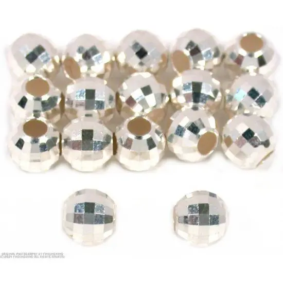 12 Mirror Beads Faceted Sterling Silver Jewelry Part {1}
