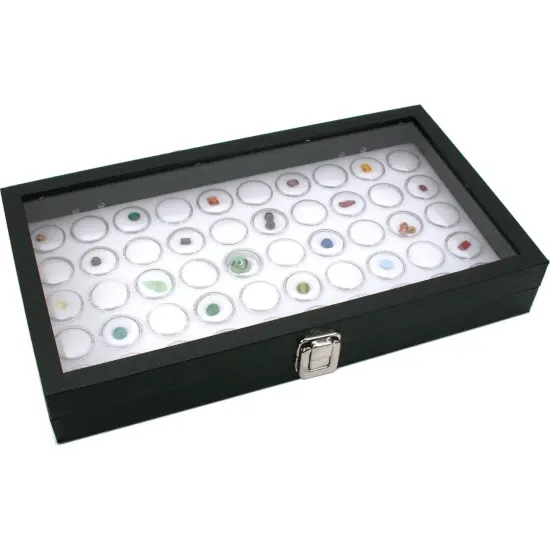 Glass Top Jewelry Display Case Box White 50 Gem Jars {2}