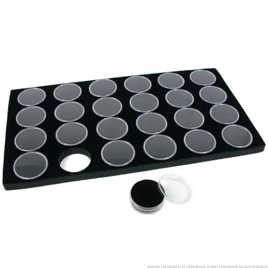 Glass Top Jewelry Display Case Box Black 24 Gem Jars {4}