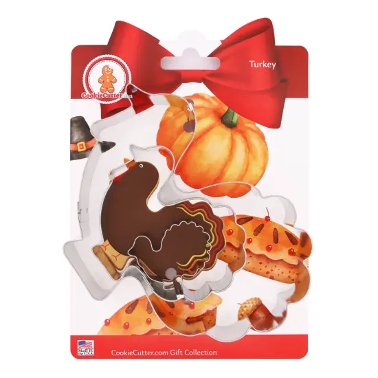 CookieCutter.com Thanksgiving Turkey Cookie Cutter Set 3 Piece, Hang Tag Cookie Recipe Card, Large, Medium, Small, Tin Plate Steel, USA {1}